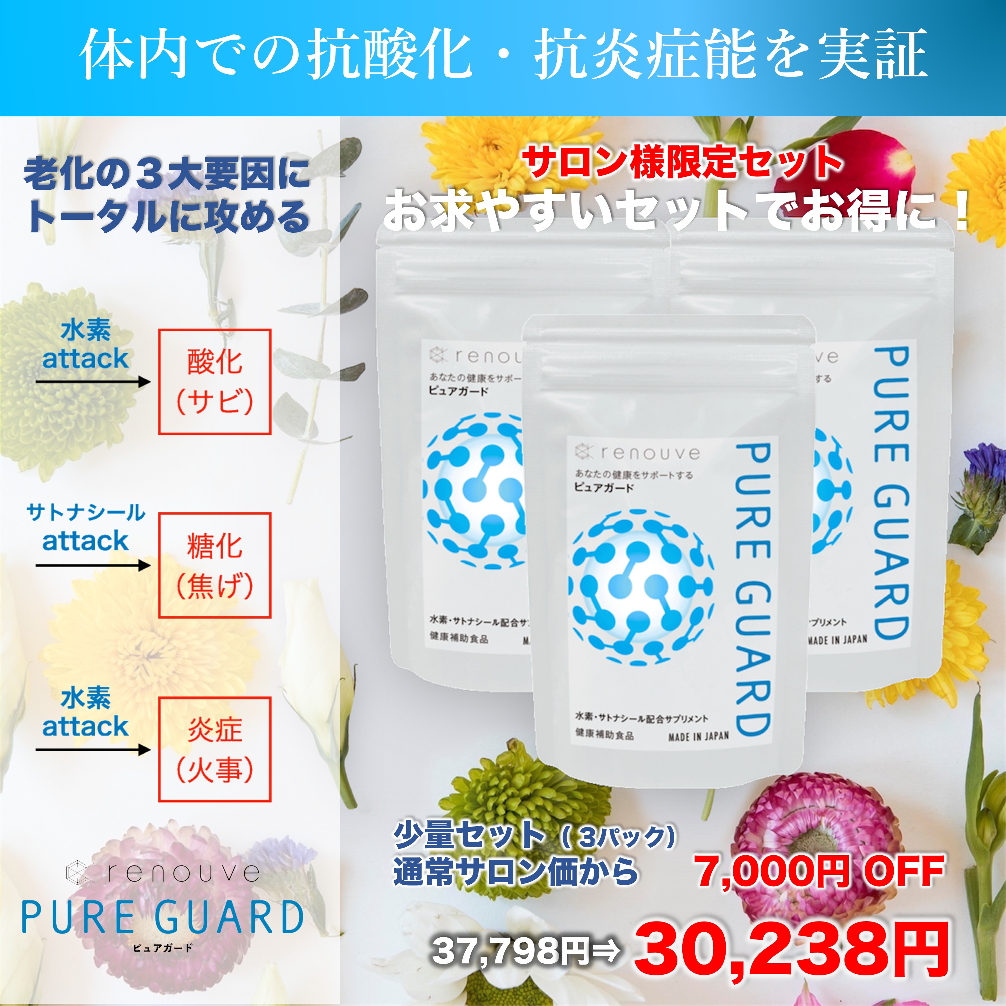 【サロン様限定パック】　ルノーヴ ピュアガード　60粒×3袋セット　20%OFF